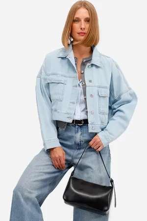 C&A Jaqueta cropped feminina jeans azul