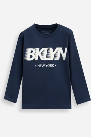 C&A Camiseta infantil de algodão manga longa estampada azul
