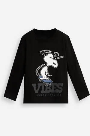 C&A Camiseta infantil de algodão manga longa snoopy preta