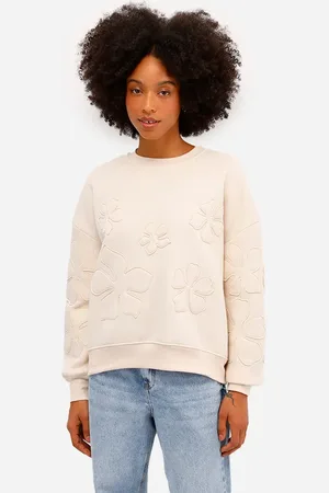 C&A Blusão oversized feminino de moletom felpado floral