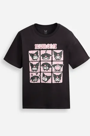 C&A Camiseta oversized infantil manga curta hello kitty kuromi cinza