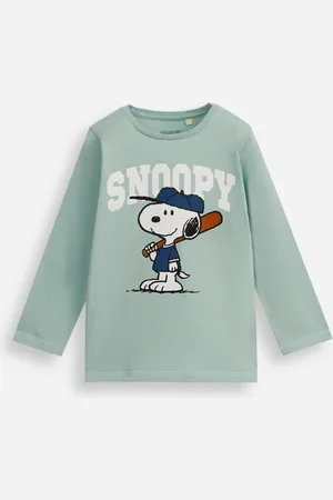 C&A Camiseta infantil de algodão manga longa snoopy verde