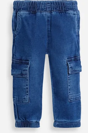 C&A Calça jeans cargo infantil com elástico azul