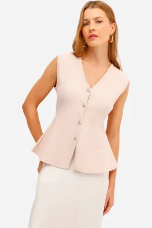 C&A Colete feminino de tricot decote v bege