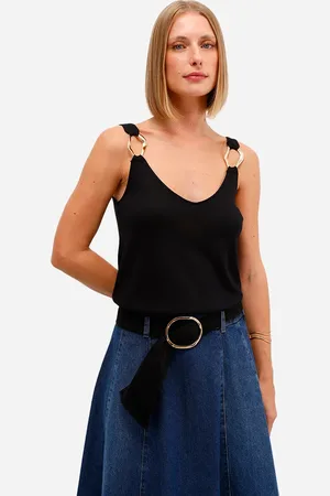 C&A Regata feminina de tricot decote v preta