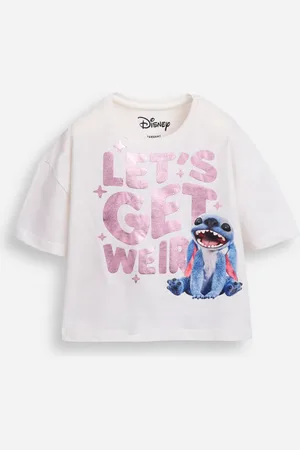 C&A Camiseta infantil de algodão manga curta stitch metalizada
