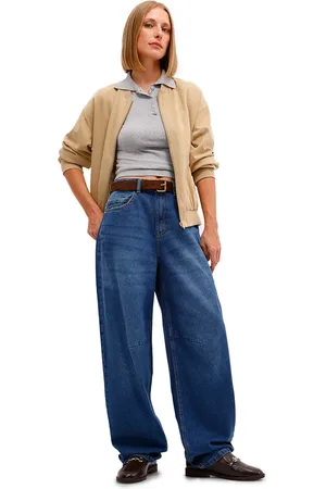 C&A Calça balloon feminina jeans cintura alta azul