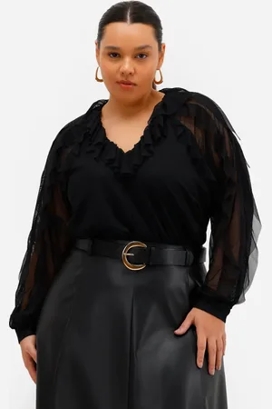 C&A Body feminino de tule manga longa com babados plus size