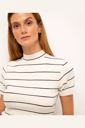 C&A Blusa de algodão canelada listrada