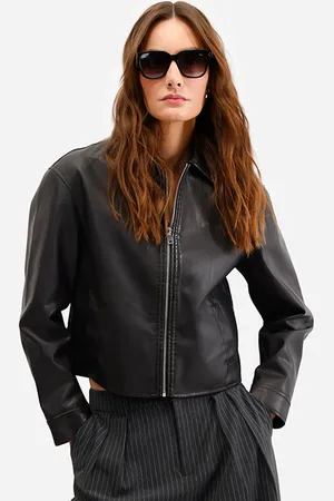C&A Jaqueta bomber feminina de poliuretano preta