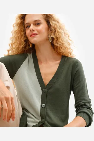 C&A Cardigan alongado feminino de tricot bicolor verde