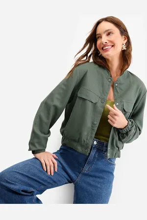C&A Jaqueta bomber feminina com linho verde