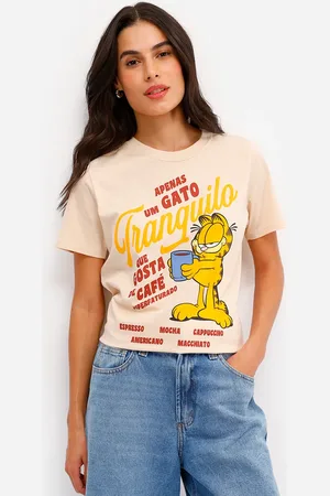 C&A Camiseta feminina de algodão garfield bege