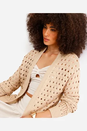C&A Cardigan feminino alongado de tricot bege