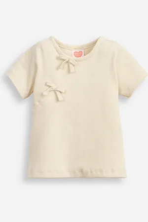 C&A Blusa de algodão infantil com lacinho canelada