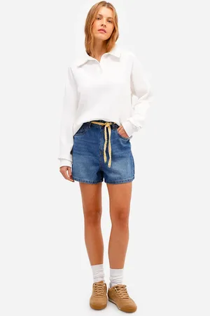 C&A Short mom feminino jeans com cinto azul