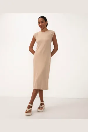 C&A Vestido midi básico canelado muscle tee areia