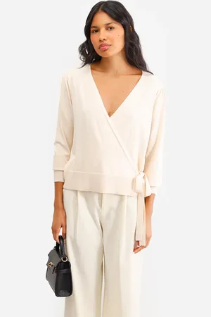 C&A Cardigan transpassado feminino de tricot bege