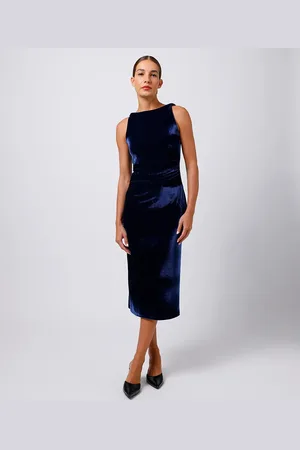 C&A Vestido midi feminino de veludo franzido mindset azul