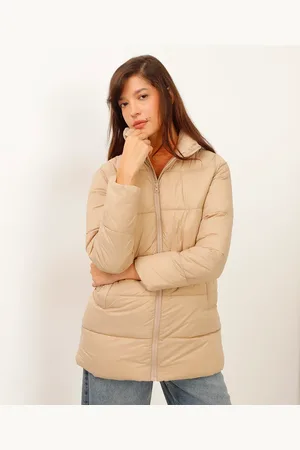 C&A Jaqueta puffer alongada com bolso bege