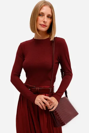 C&A Blusa feminina de viscose manga longa canelada