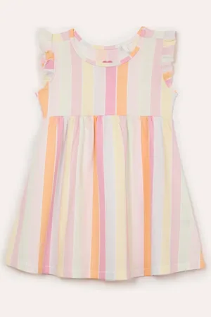 C&A Vestido infantil de algodão listrado colorido