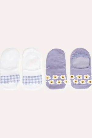 C&A Kit de 2 pares de meias invisíveis xadrez e flores