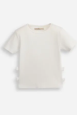 C&A Blusa infantil de algodão manga curta com laços canelada