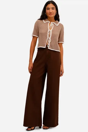 C&A Calça wide leg feminina de sarja