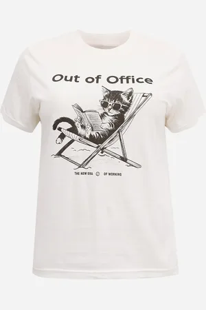 C&A Camiseta feminina de algodão out of office mindset plus size