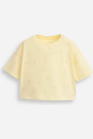 C&A Camiseta infantil manga curta floral amarela
