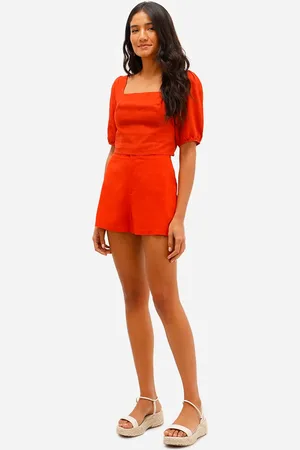 C&A Short feminino de alfaiataria com linho laranja