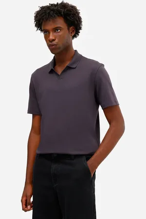 C&A Polo masculina de algodão peruano manga curta cinza