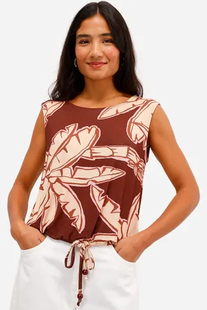 C&A Regata feminina de viscose com amarração folhagens marrom