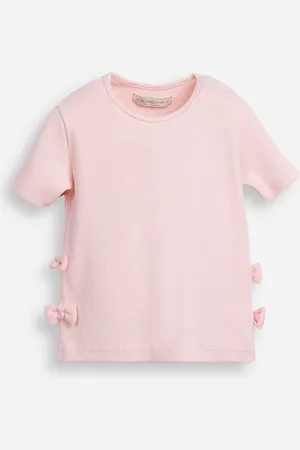 C&A Blusa infantil de algodão manga curta com laços canelada rosa