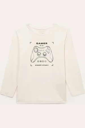 C&A Camiseta de algodão infantil gamer branca