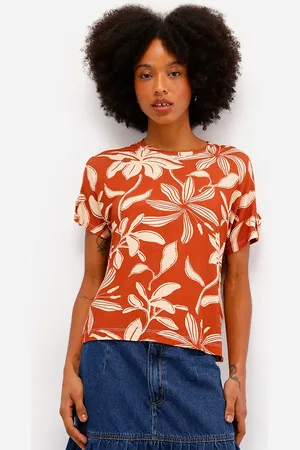 C&A Blusa feminina de viscose manga curta floral laranja