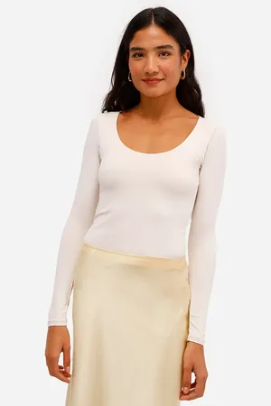 C&A Blusa feminina de poliamida manga longa bege