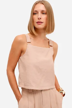 C&A Cropped feminino de viscose decote quadrado
