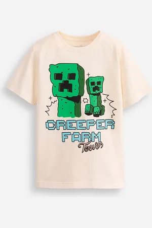 C&A Camiseta de algodão infantil creeper farm tours minecraft