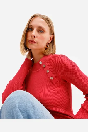 C&A Suéter feminino de tricot canelado rosa
