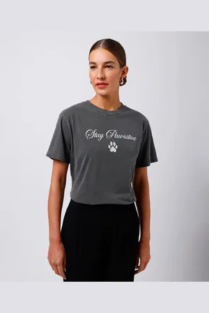 C&A Camiseta feminina de algodão stay pawsitive mindset cinza