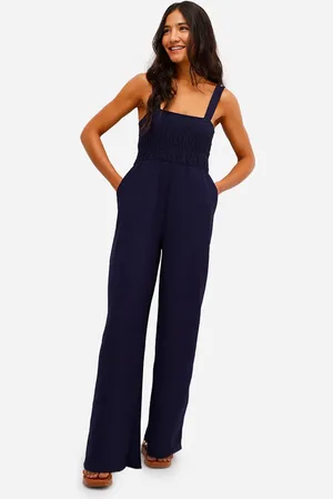 C&A Macacão feminino com lastex texturizado azul