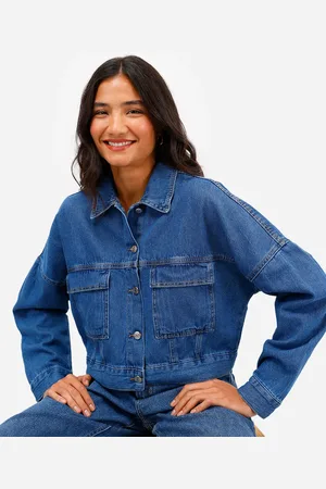 C&A Jaqueta cropped feminina jeans azul