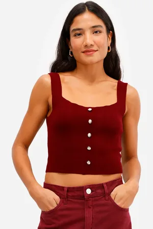 C&A Regata feminina de tricot com botões decote quadrado