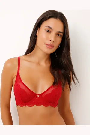 C&A Sutiã meia taça sem bojo de tule e renda vermelho