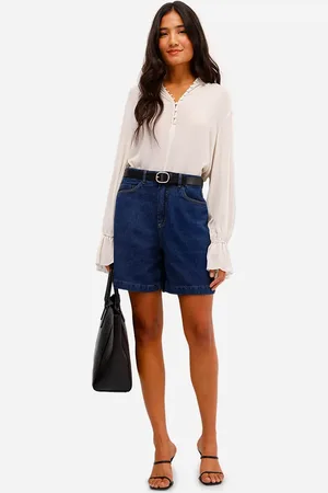 C&A Bermuda feminina jeans cintura alta azul