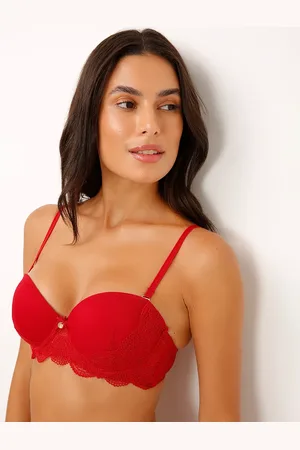 C&A Sutiã meia taça com renda floral vermelho