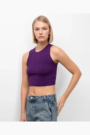 C&A Regata cropped canelada básica roxo