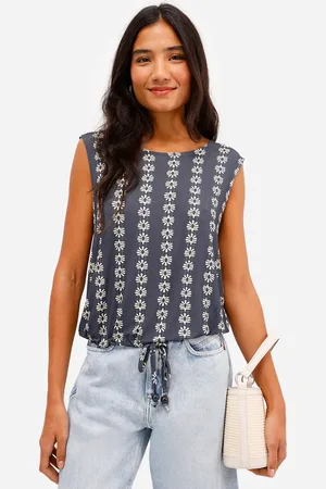 C&A Regata feminina de viscose com amarração estampada azul